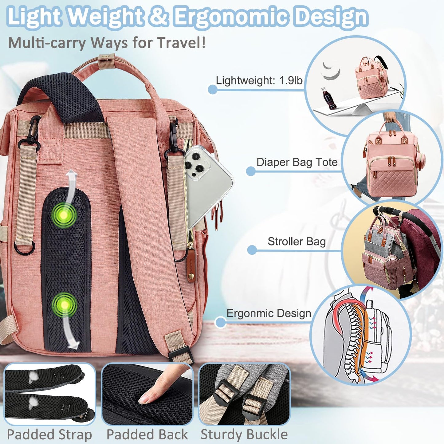 Shitieshou Diaper Bag Backpack Baby Bag, Baby Girl Boy Diaper Bag For Dad Mom With Pad,16 Pockets, Pacifier Case, Large Diaper B