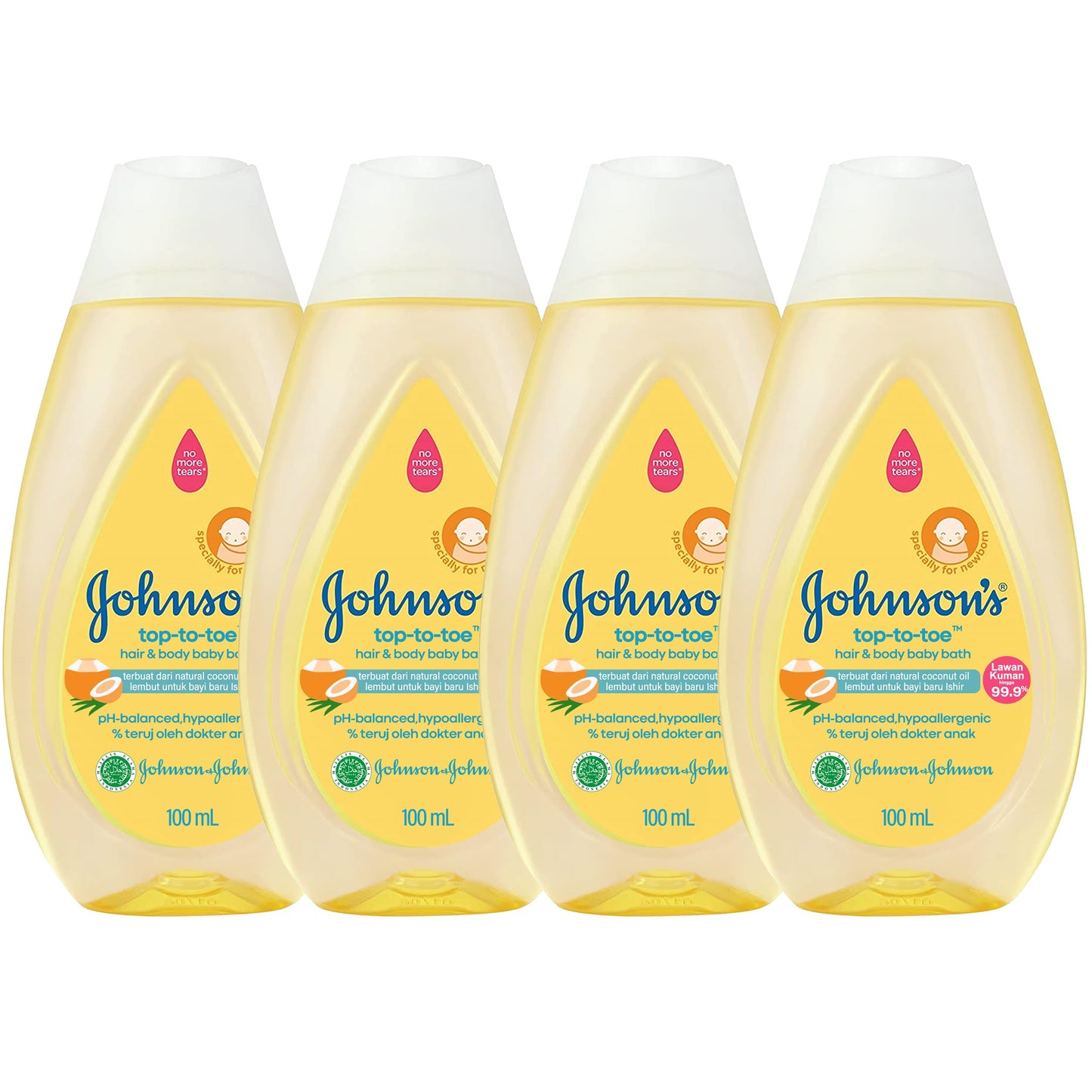 Johnsons Top-to-Toe Baby Wash and Shampoo, 4 Pack 3.38 oz. Travel Size Bottles, Natural Coconut Oil Gentle Hair and Body Baby B