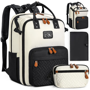 Rainsmore Diaper Bag Backpack, Large Waterproof Baby Bag With Changing Pad, Detachable Crossbody Bag & Stroller Straps Travel Di