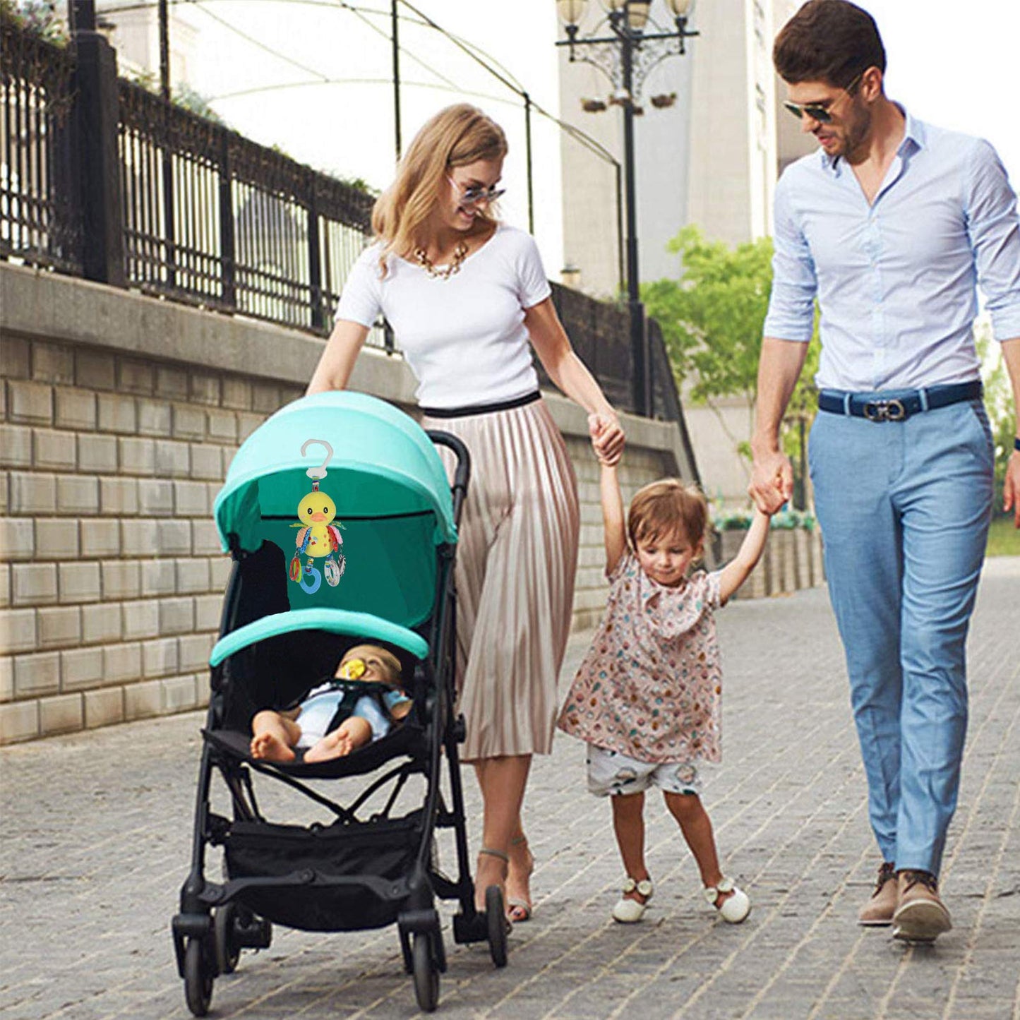 Funsland Baby Stroller Toy and Car Seat Toy for Infant with Teether Hanging Rattle Toys Clip on Stroller Toy Soft Plush Baby Toy