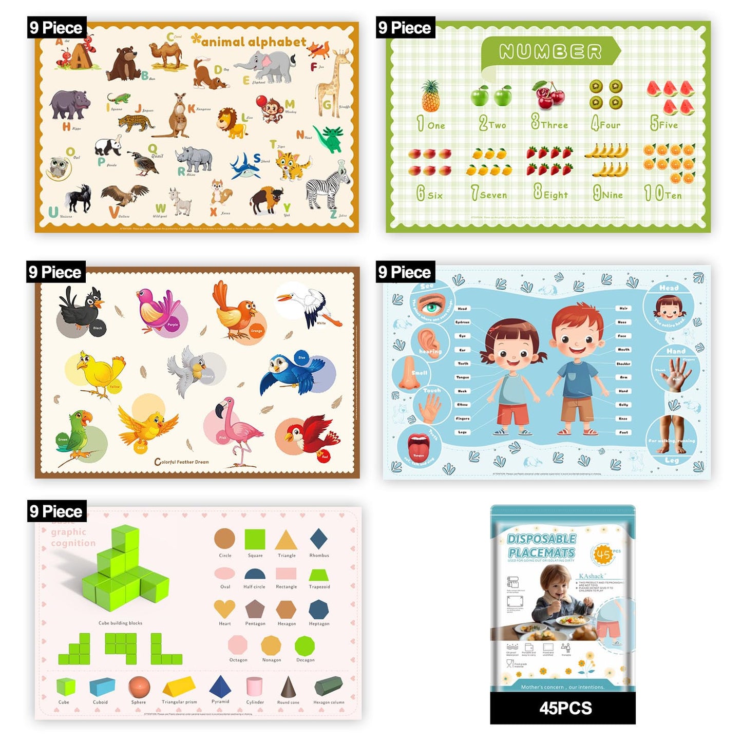 KAshack 45 Pack Sticky Disposable Placemats for Baby & Toddlers,Toddler Placemat 12x18 Kids Table Mat for Party, Picnic Table, R