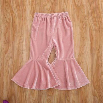Goocheer Kids Toddler Little Baby Girl Fall Winter Velvet Bell Bottom Flare Pants Ruffle Leggings Trousers (Velvet-Pink, 1-2Year