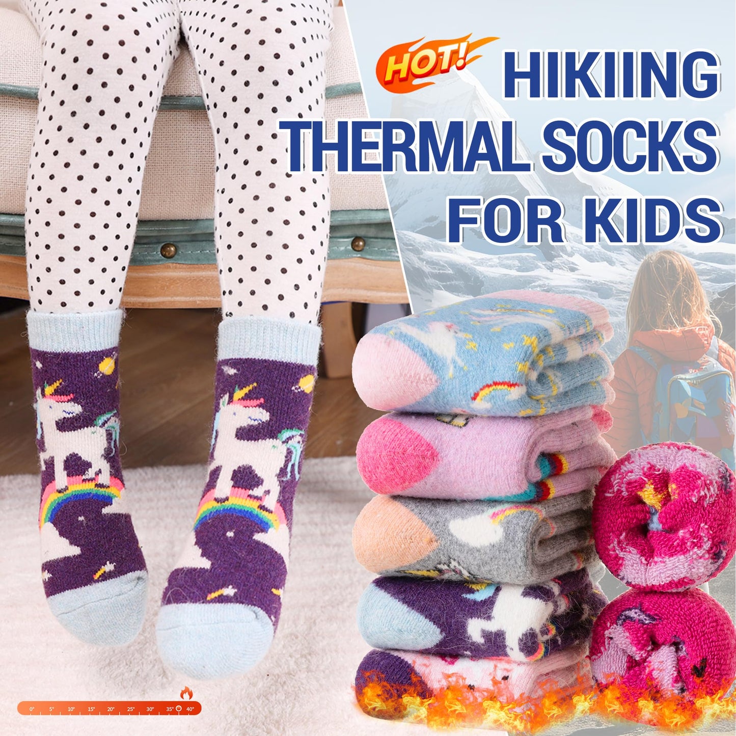 Eocom 6 Pairs Children'S Winter Warm Wool Socks Kids Toddlers Boys Girls Thermal Thick Boot Cozy Crew Socks (4-7X, Unicorn)