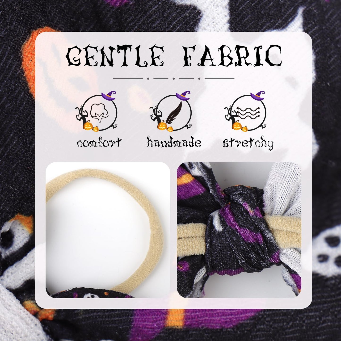 Lanmerry Halloween Baby Knot Ghost Hair Accessories - Headband With Nylon Elastic Bows In Purple And Orange