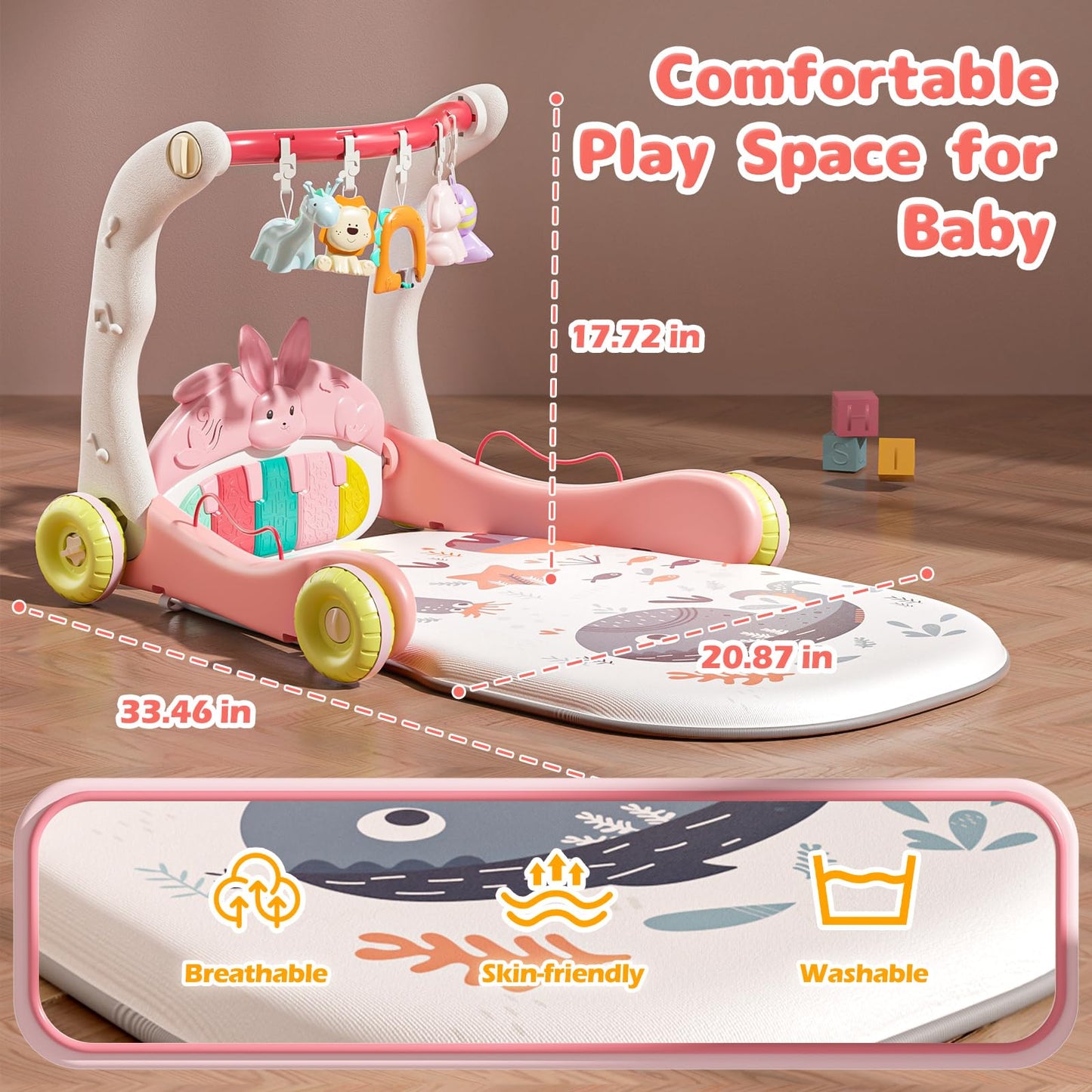 Cute Stone Baby Play Mat Activity Gym, Baby Gym Playmat With Play Piano, Baby Learning Walker For Girls, Tummy Time Mat For Infa