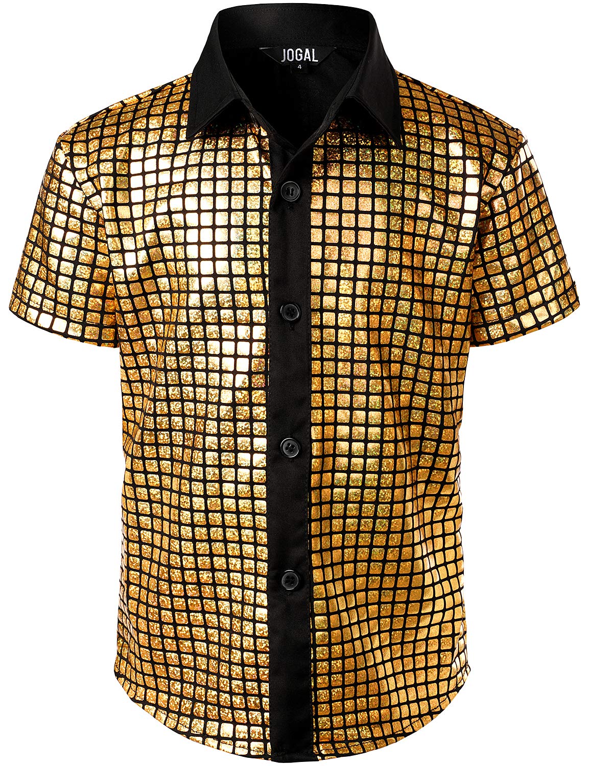 Jogal Boy 'S Dress Shirt Sequins Button Down Shirts 70S Disco Party Costume 10 Gold