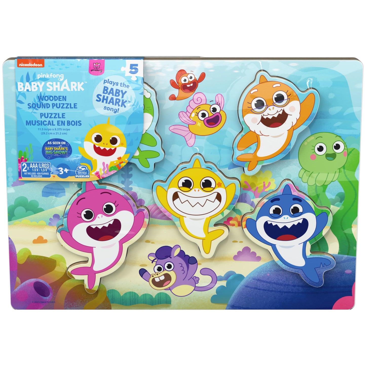 Spin Master Games, Pinkfong Baby Shark Chunky Musical Wooden Sound Puzzle, Plays Baby Shark Song, Kids Puzzle, Easy Activity Toy