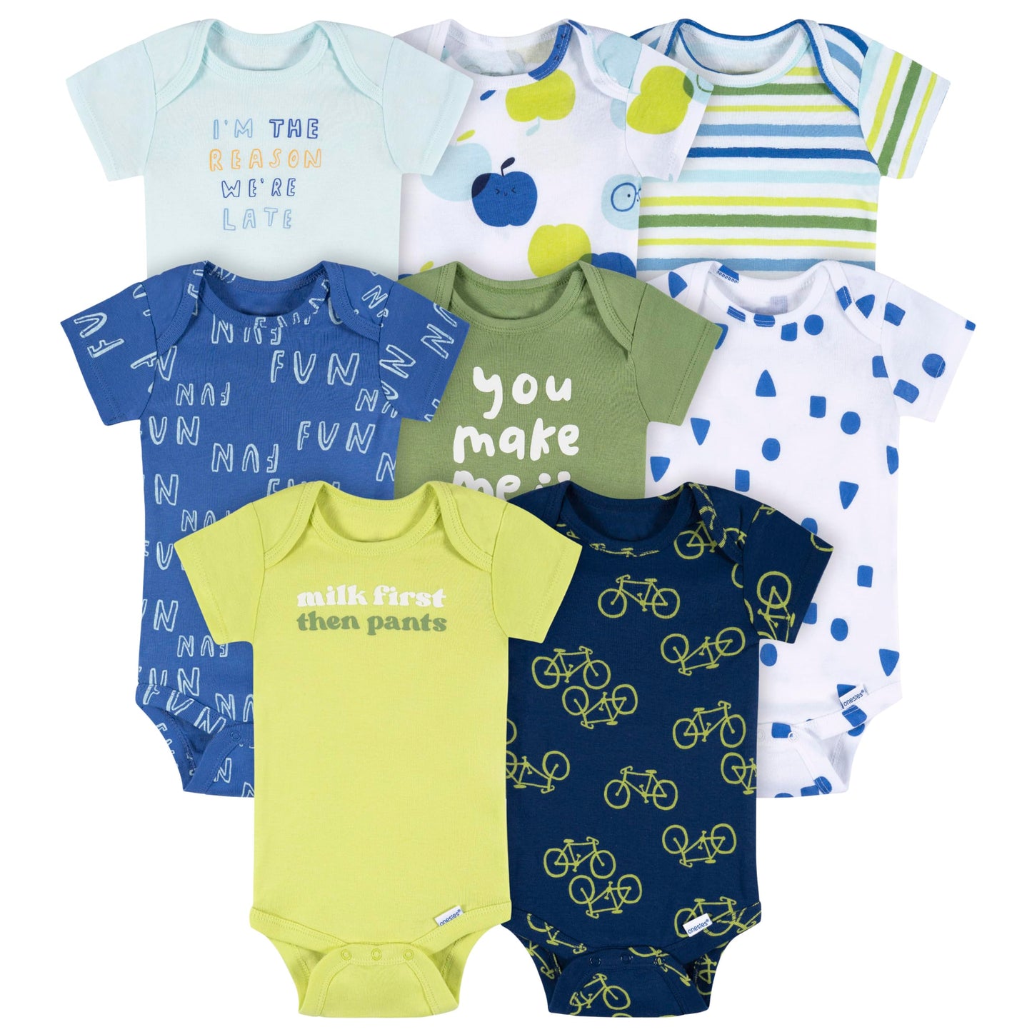 Onesies Brand baby-boy 8-pack Short Sleeve Mix & Match Bodysuits, Fun First, 3-6 Months