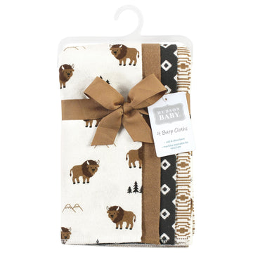 Hudson Baby Unisex Baby Cotton Flannel Burp Cloths, Wild Buffalo 4 Pack, One Size