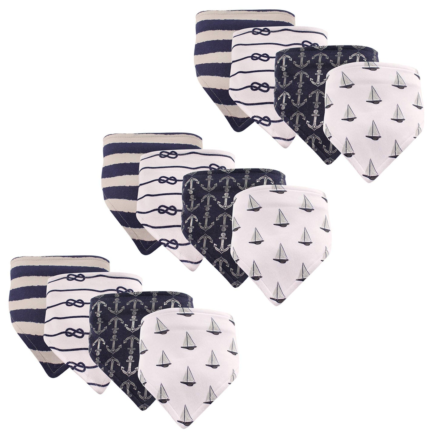 Hudson Baby Unisex Baby Cotton Bandana Bibs, Sailboat 12-Pack, One Size