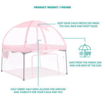 Dream On Me Canopy For Ziggy Playpen Pink/Instant Shade/Attaches Easily/Half Mesh Half Fabric Design/Complete Airflow & Visibili