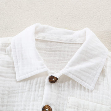Baby Boys Clothes Set Toddler Infant Boys Button-Down Shirt Tops + Cotton Gauze Shorts Summer Outfit 2Pcs With Pockets (White, 4