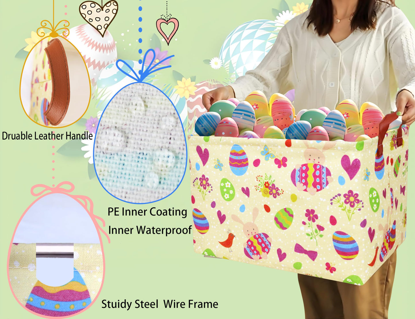 Boohit Large Easter Baskets For Kids Personalized Baby Girl Easter Basket Cute Teen Boy Spring Decor (Bunny Hugging Egg)