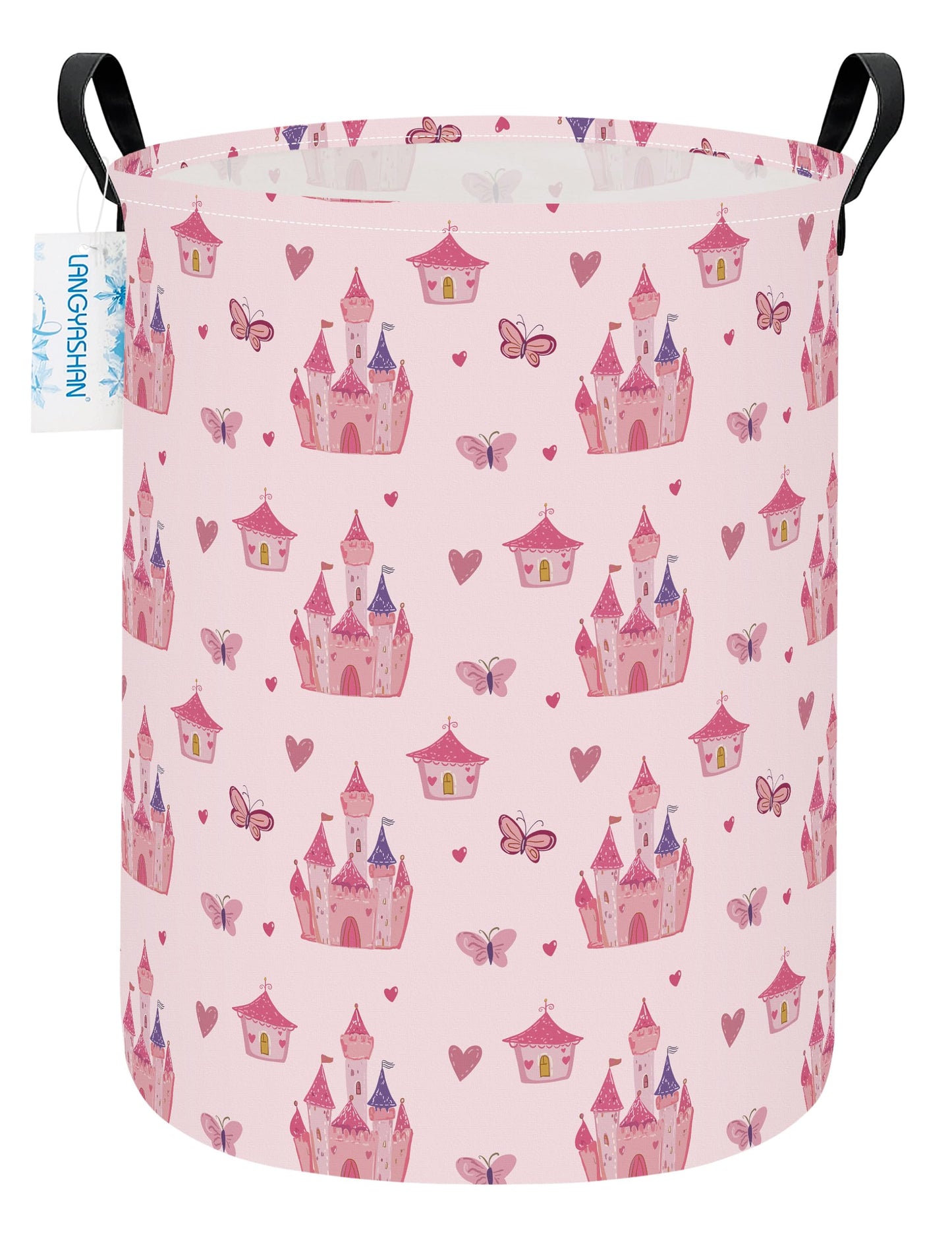 LANGYASHAN Girl Laundry Basket Canvas Fabric Collapsible Organizer Basket for Storage Bin Toy Bins Gift Baskets Bedroom Clothes