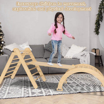 Cmfydaily 7 In 1 Montessori Pikler Triangle Set, Foldable Wooden Pickler-3 Piece Baby Climbing Gym Toddler Climbing Toys Indoor