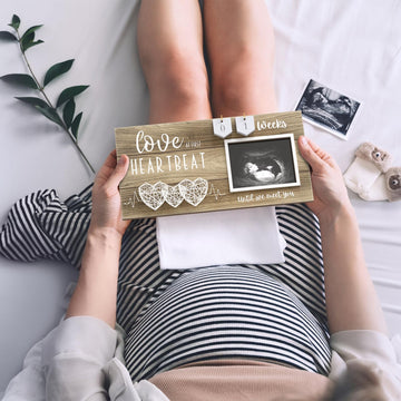 Baby Sonogram Picture Frame With Countdown Weeks - 3 Hearts Design, 4'X3' Ultrasound Photo, Pregnancy Announcements, Gender Re