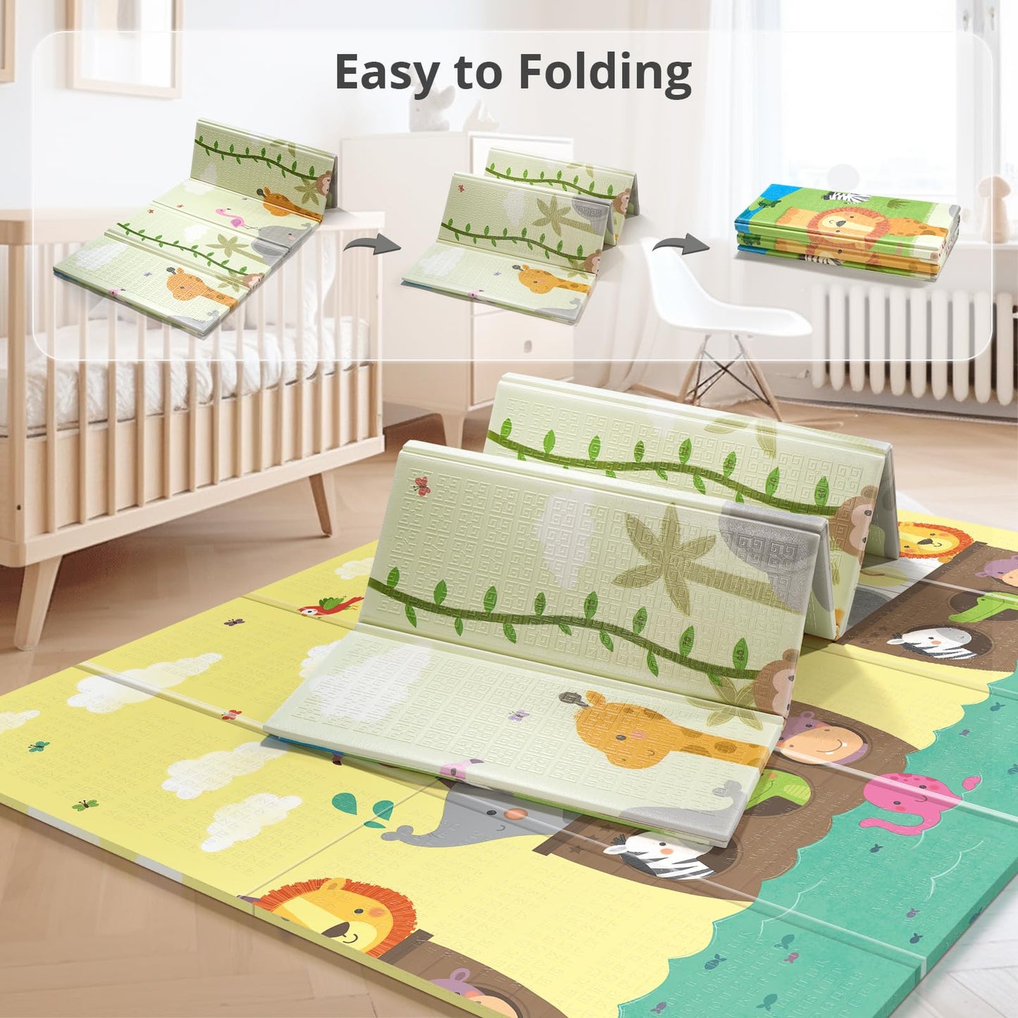 Foldable Baby Play Mat,71X59 Inches Play Mat For Indoor And Outdoor, Reversible Foam Padded Perfect For Playtime And Tummy Time,