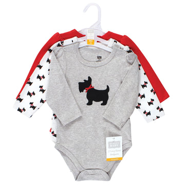 Hudson Baby Unisex Baby Cotton Long-Sleeve Bodysuits, Scottie Dog, 3-6 Months