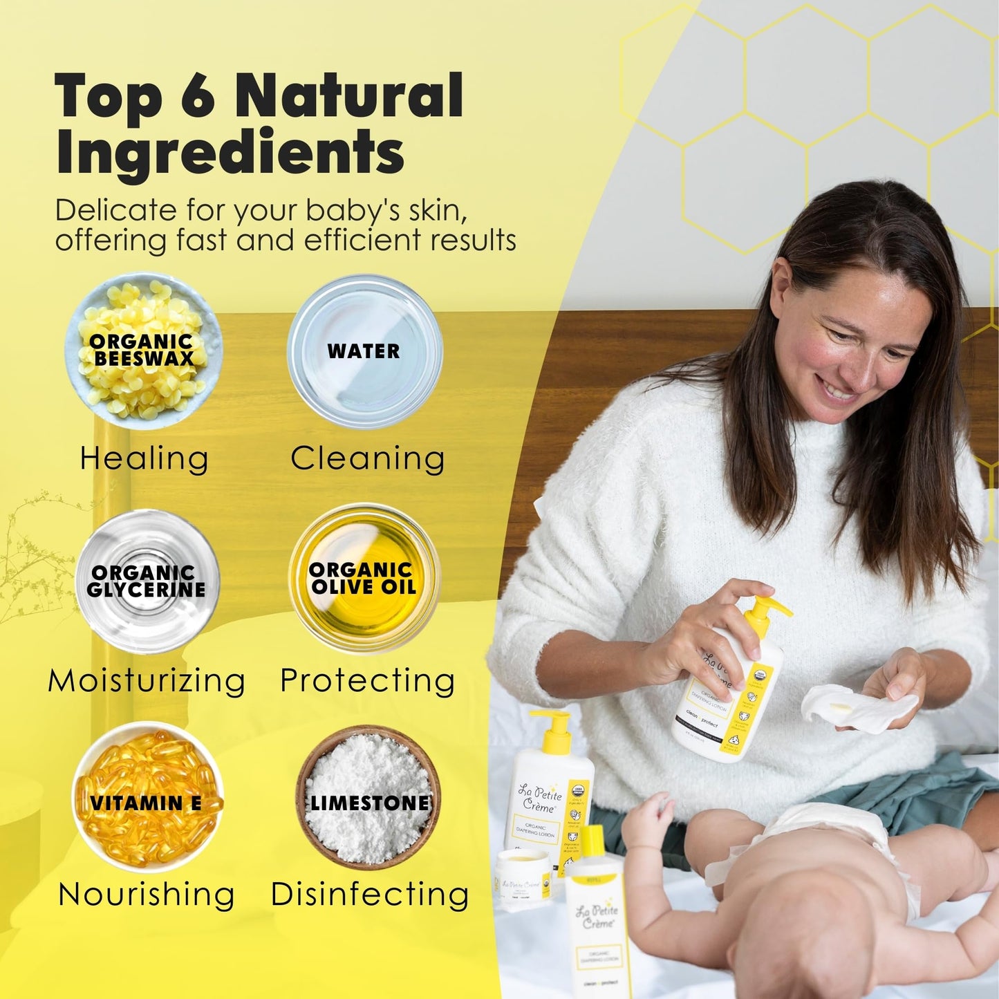 La Petite Creme French Premium Diapering Lotion - Diaper Cream Alternative To Baby Wipes - Moisturizer & Skin Cleanser - Usda Ce