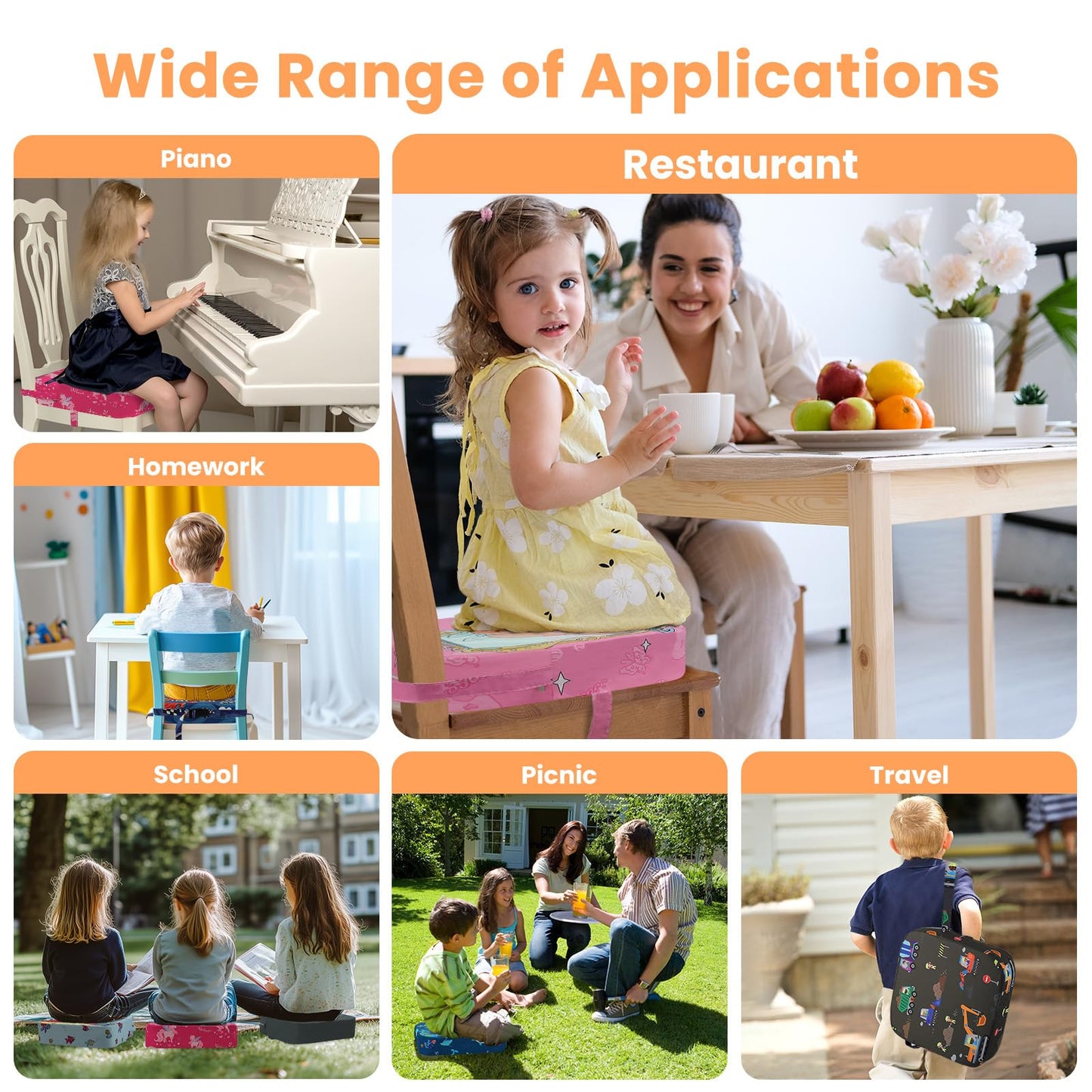 Wooshwa Toddler Booster Seat For Dining Table, Kids Booster Seat For Kitchen Chair With Non-Slip Bottom, Portable Detachable Was