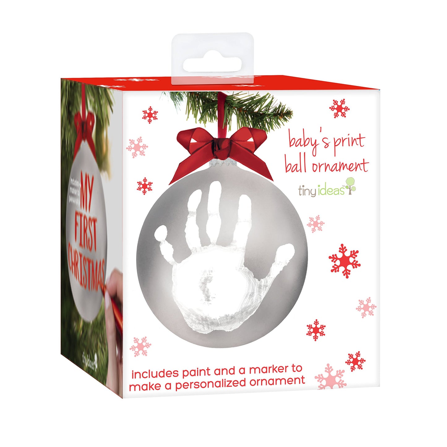 Tiny Ideas Christmas Baby'S Handprint Ball Ornament, Included Paint For Baby'S Print, Newborrn Holiday Keepsake Gift, Diy Classi