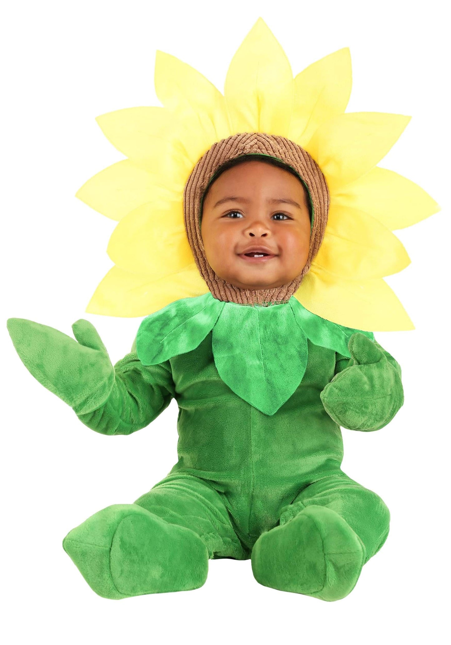 Fun Costumes Infant Sunflower Halloween Costume Jumpsuit, Hood, Zipper Closure, Diaper Access Funny Baby Flower Outfit - Green
