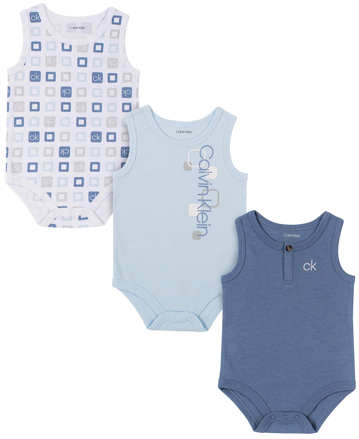 Calvin Klein Boys' 3 Pieces Pack Bodysuit, Ventana Blue/Silver Sand, 12M