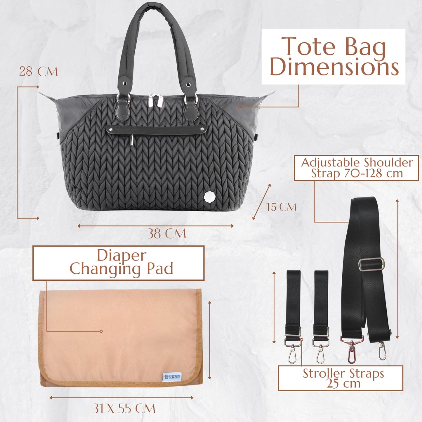 Diaper Bag Tote Baby Nappy Changing Bag Multifunction Large Baby Travel Handbag For Mom (Black)