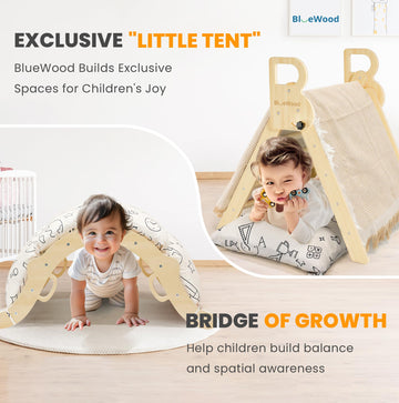 Bluewood Pikler Triangle Set With Cushion, 8-In-1 Climbing Toys For Toddlers, Montessori Philosophy Play Jungle Gym With Arch, R