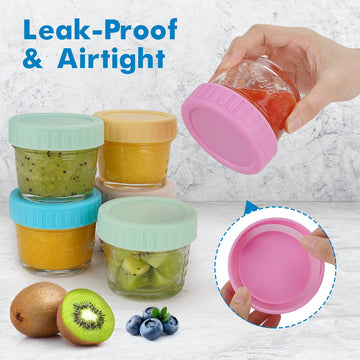 Willdan Glass Baby Food Storage Jars W/Lids (4 Oz, 24 Pack Set) Snack, Puree, Reusable Small Containers, Breast Milk, Fridge Or