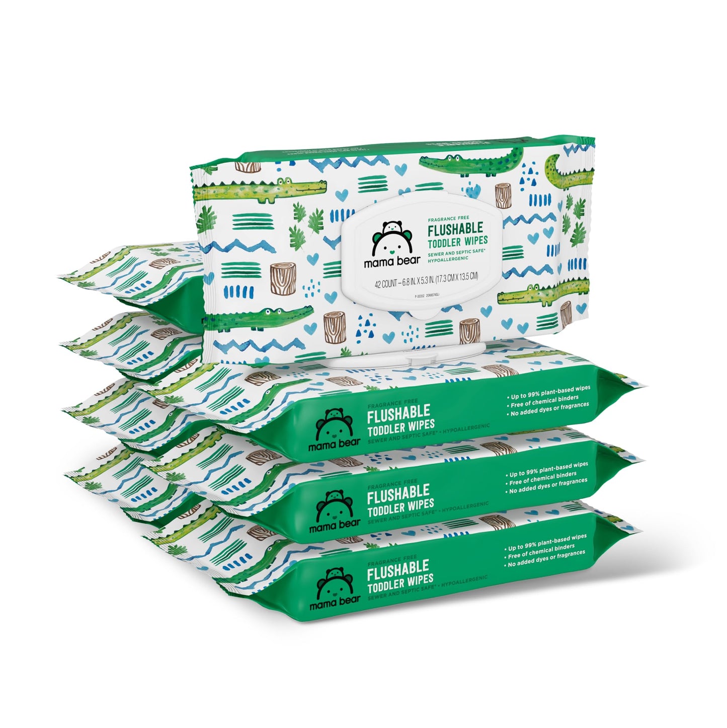 Amazon Brand - Mama Bear Toddler Toilet Wipes, Fragrance Free, Plant-Based Hypoallergenic, 336 Count, 8 Packs of 42