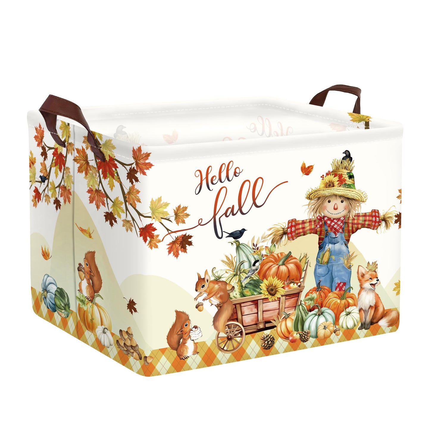 HUUMONSS Happy Thanksgiving Baby Storage Basket Pumpkin Maple Leaf Collapsible Clothes Kids Laundry Hamper Large Boys Girls Gift