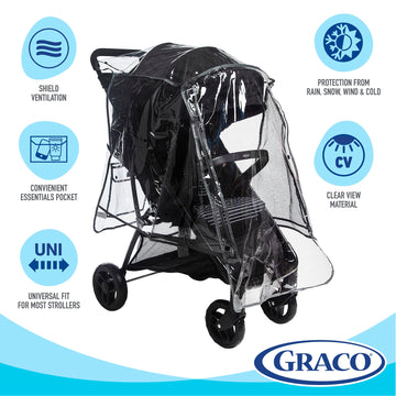 Graco Universal Baby Stroller Plastic Rain Cover & Weather Shield, Lightweight Waterproof Weathershield, Clear Vinyl Infant Car