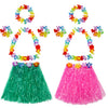 TOODOO Elastic Hawaiian Hula Grass Skirt with Flower Costume Set for Party Beach Dance Fancy Dress, Multicolor, 2 Sets
