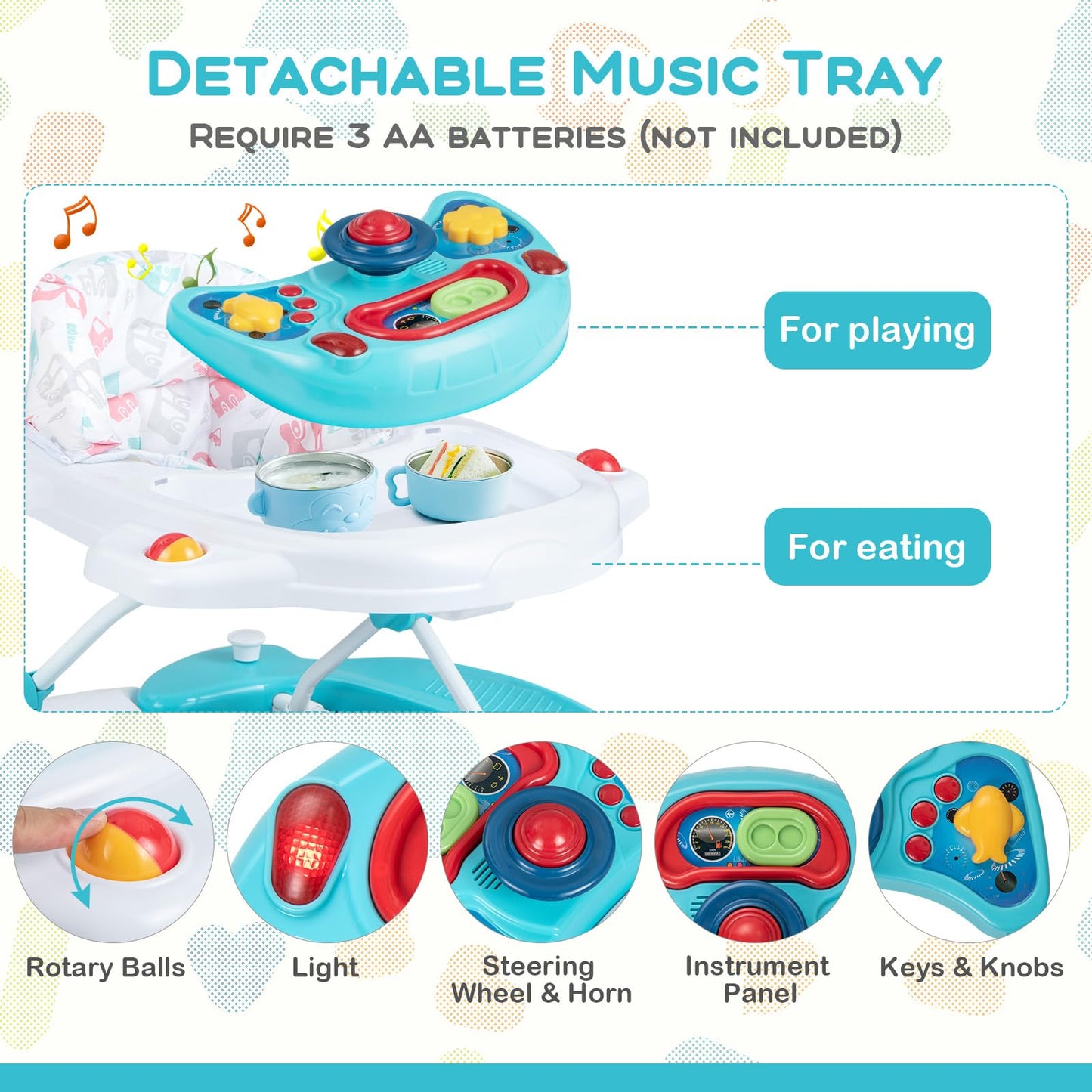 Baby Joy 6-In-1 Baby Walker, Baby Walker With Wheels, Adjustable Height, Music, Lights, Rocker Mode, Baby Activity Walker, Baby