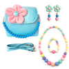 Elesa Miracle Little Girl Bag Beauty Set Plush Handbag + Flower-Shaped Clip-On Earrings + Necklace And Bracelet Set (Blue)
