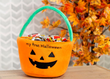 Reece Studio My First Halloween Basket, Plush Pumpkin Trick Or Treat Candy Bag, Fall Pumpkin Tote For Baby Girl Or Baby Boy, Bab