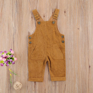 Yokjzjd Newborn Infant Baby Boy Girl Fall Winter Suspender Pants Overalls Corduroy Bib Pants Trousers With Pockets (Yellow, 12-1