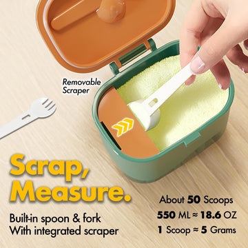 Xpecial Baby Formula Container To Go 550Ml Formula Dispenser On The Go With Snap-On Lid Fork And Spoon For Toddler Travel (Peach