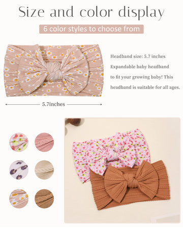 Jollybows 6Pcs Baby Nylon Headbands Hair Bow Elastics Hairbands Hair Accessories For Baby Girls Newborn Infant Toddlers Kids (Up