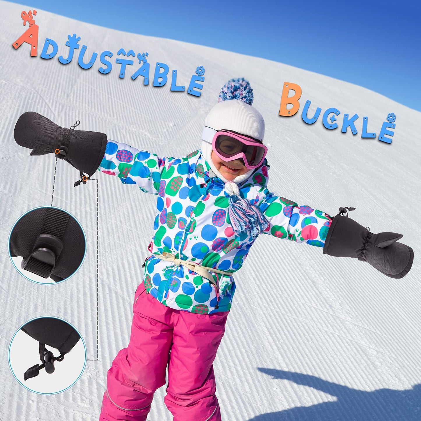 Winter Kids Waterproof Gloves For Boys Girls Snow Ski Toddler Baby Mittens Outdoor For Infant Teens 1-5T (N-Black, M(2-4T))