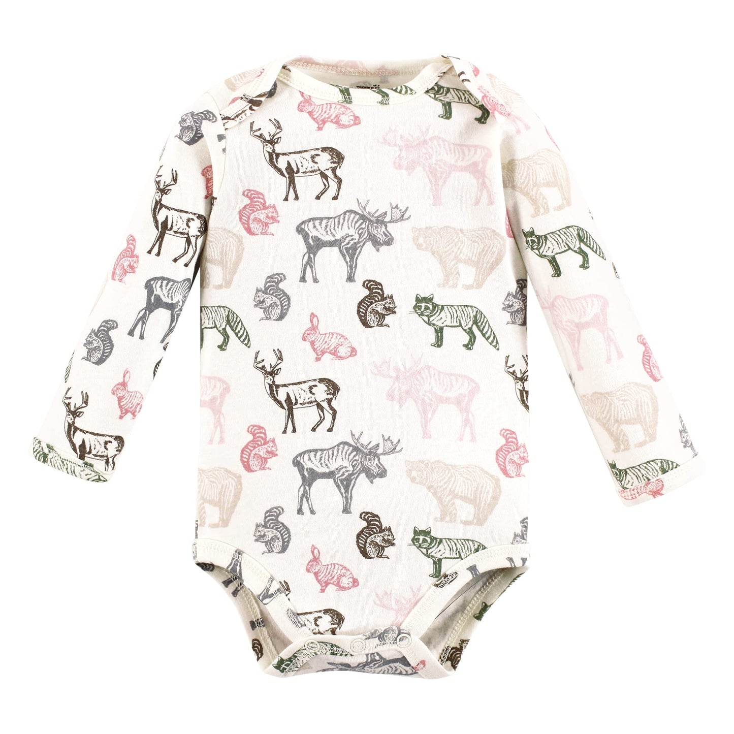 Touched By Nature Unisex Baby Organic Cotton Long-Sleeve Bodysuits, Girl Woodland, 9-12 Months