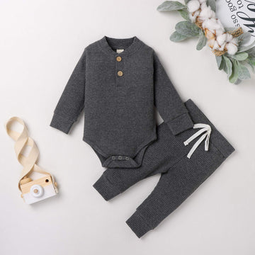 Newborn Baby Girl Boy Fall Clothes 3 6 12 18 24 Months Outfits Long Sleeve Knitted Cotton Romper & Pants Infant Winter Sets