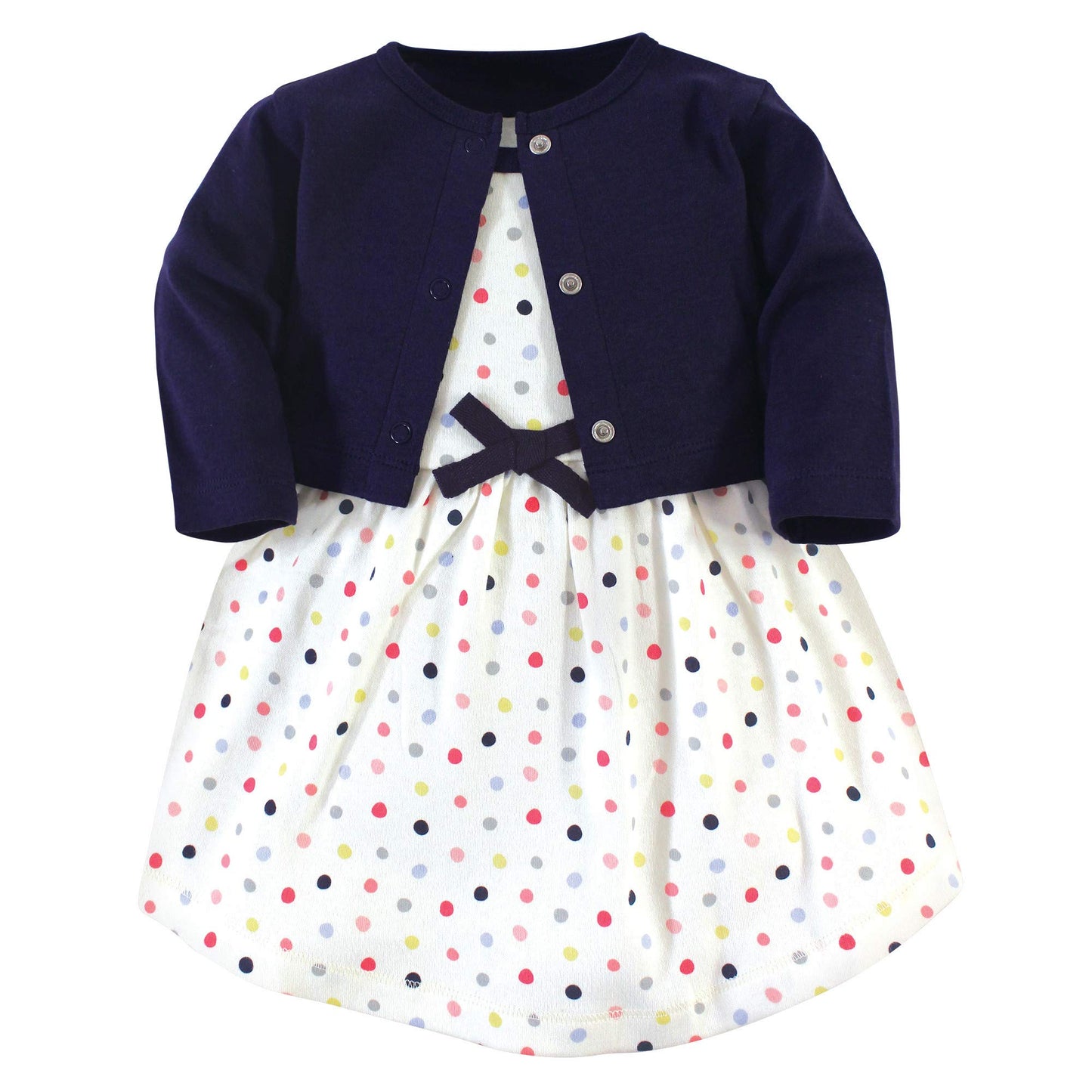 Touched By Nature Baby Girls Organic Cotton And Cardigan Casual Dress, Colorful Dot, 18-24 Months Us