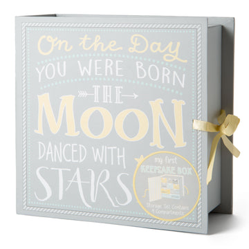 Votum Baby Keepsake Box For Treasured Memories, Moon & Stars - Lightweight, Handcrafted Baby Boxes With 9 Labeled Compartments F