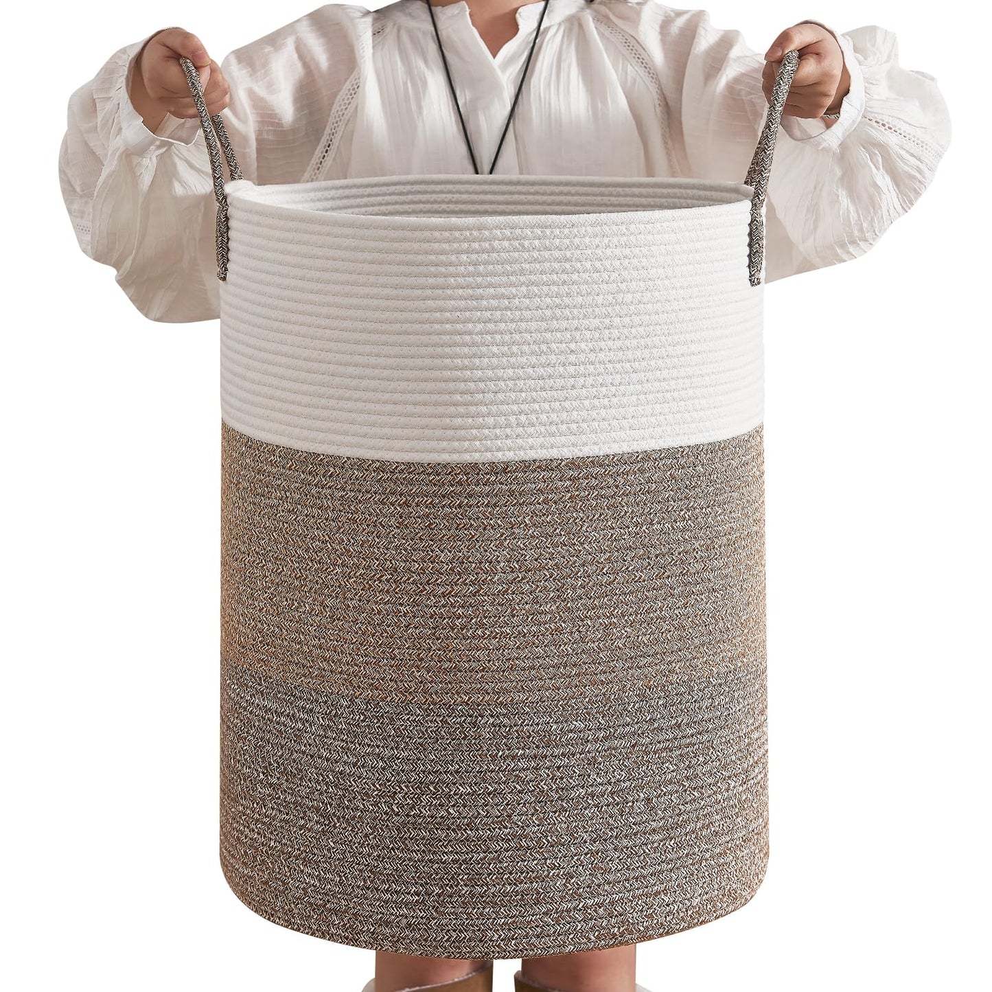 CLHMILY&Z 80L Laundry Basket Round Storage Rope Basket - 16.5x22.5 Inches - Laundry Hamper in Bedreoom and Mutil Storage Bin for