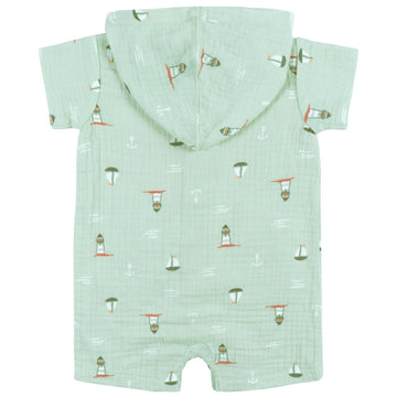 Gerber Baby Boys Hooded Cotton Romper, Sea Scene, 6-9 Months