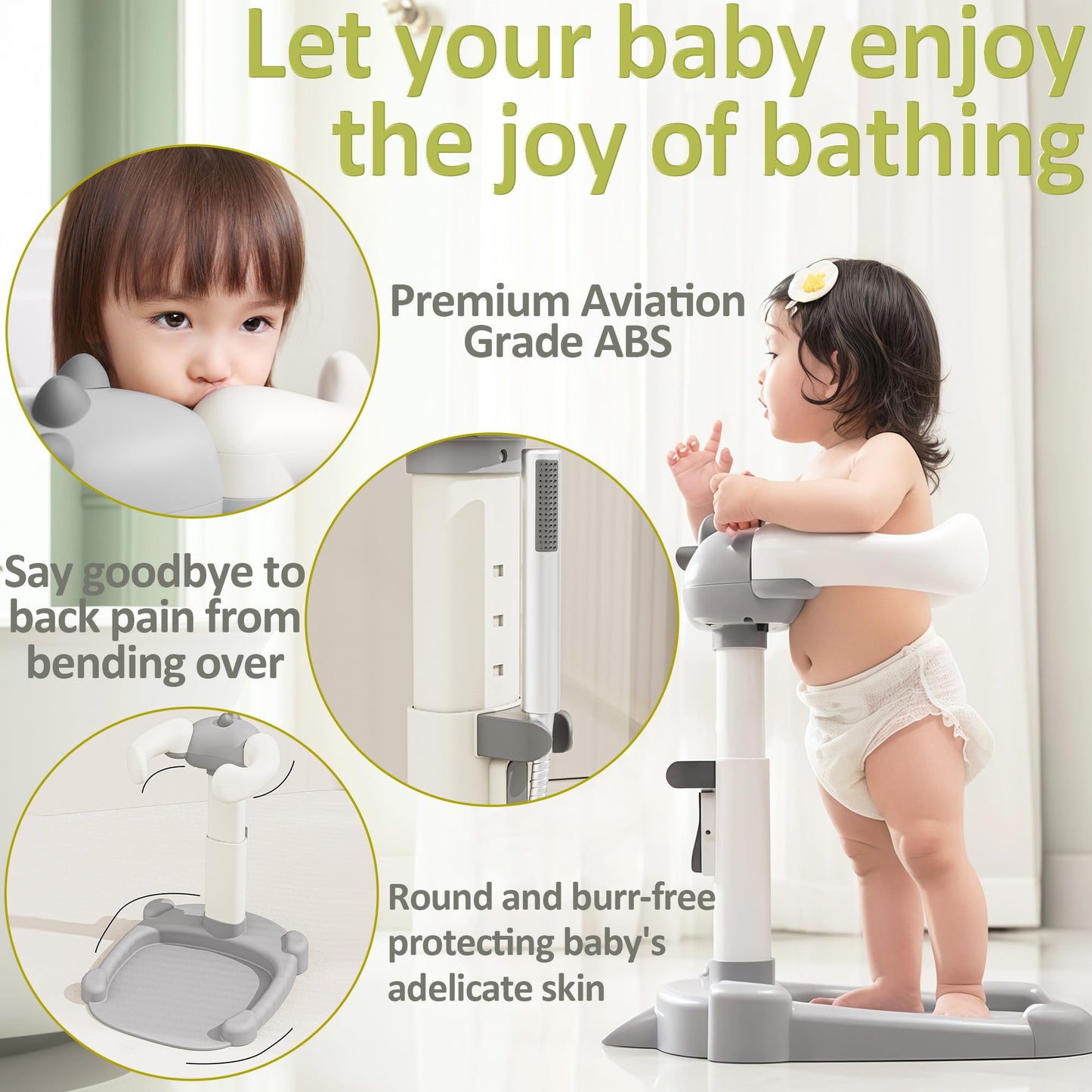 Joyfubabe Baby Shower Stand Bath Support Anti-Pinch Adjustable Height And Armrest Shower Tower With Anti-Slip Mat For Toddler St