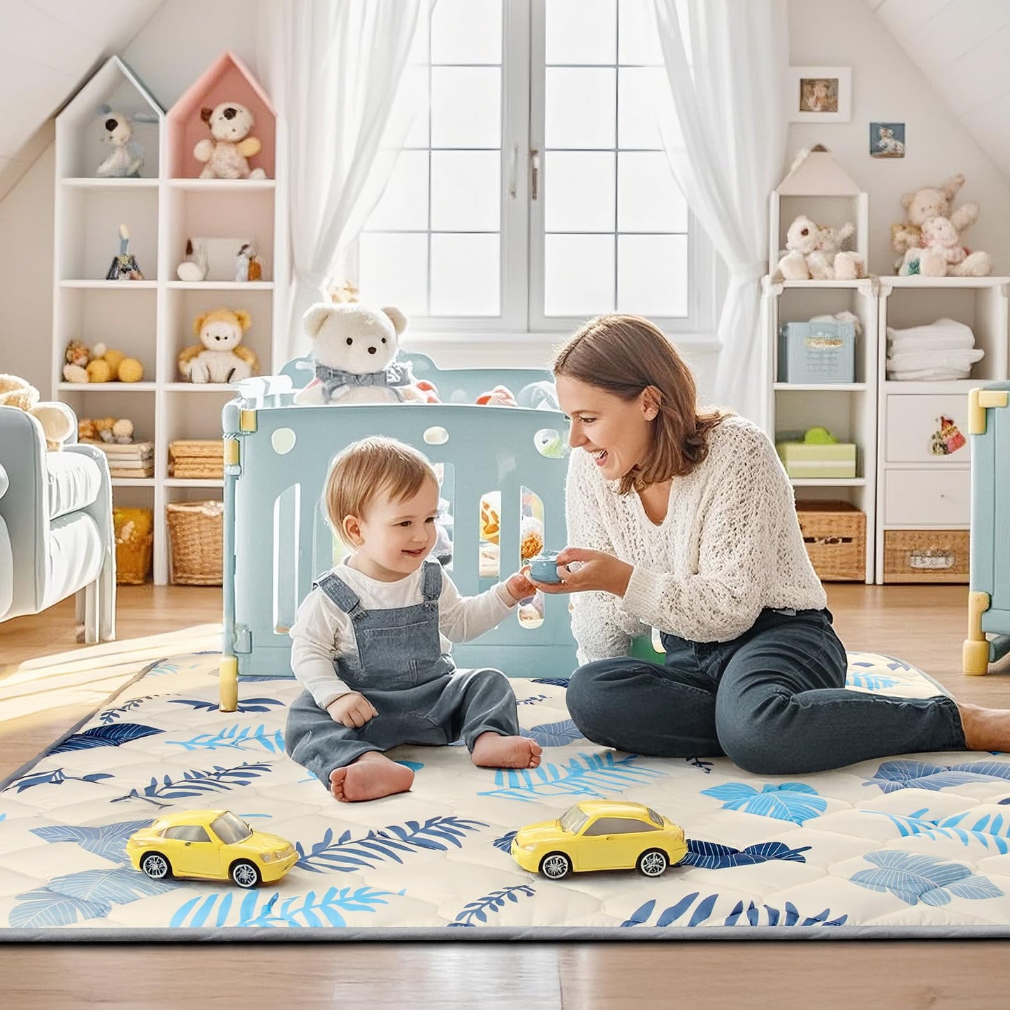 Baby Play Mats For Floor, 71X59 Playpen Mat, Thicken Cushioning Padding Foam Playmate For Baby And Toddlers Infants, Non-Slip &