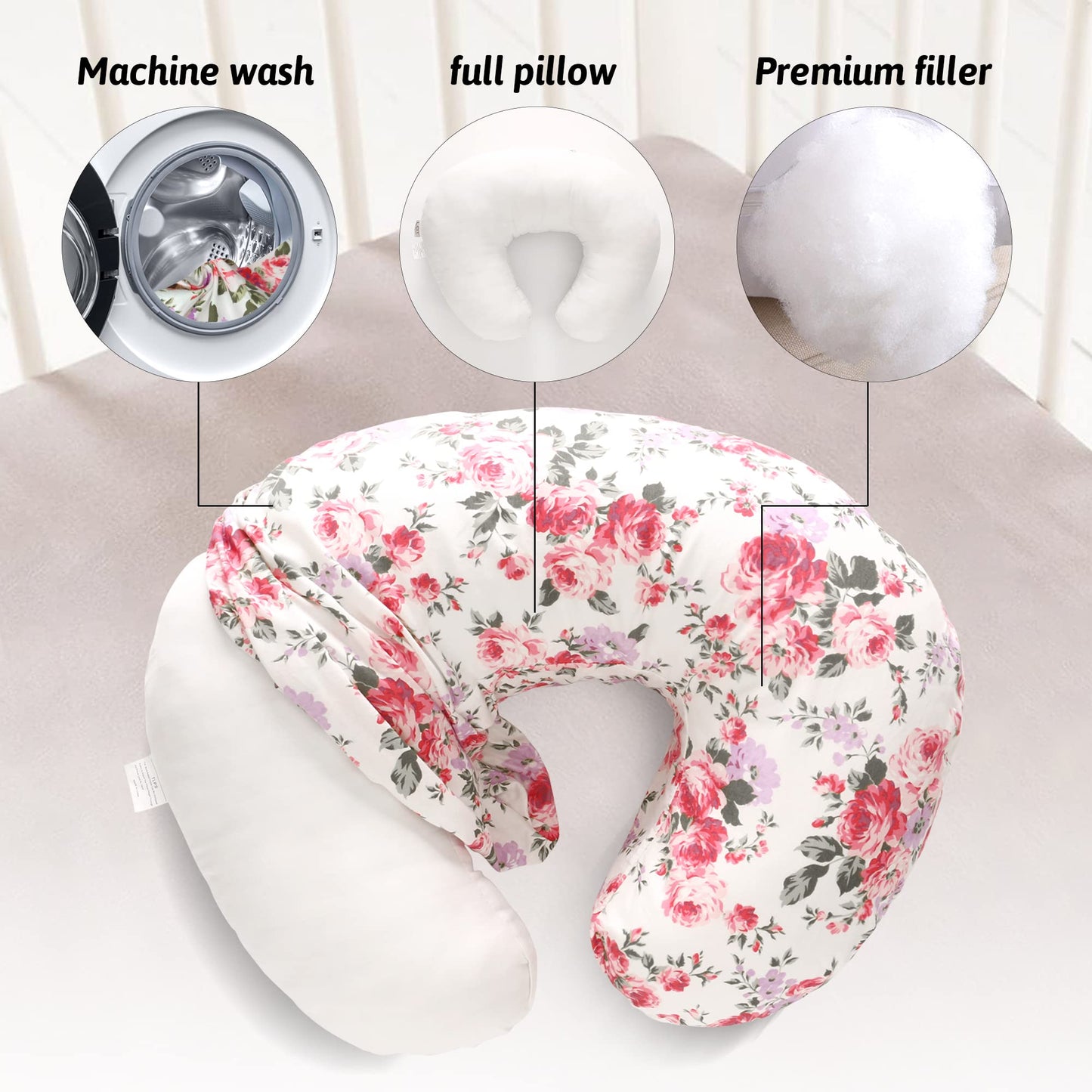 Lat Nursing Pillow And Positioner,Best For Mom Breastfeeding Pillow,100% Cotton Soft Fits Snug On Infant (Flower)